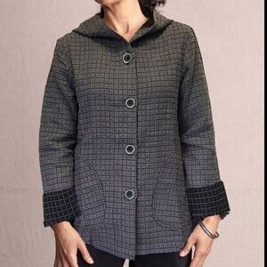 HABITAT Windowpane Lagenlook Button Up Lightweight Hooded Jacket Size Large